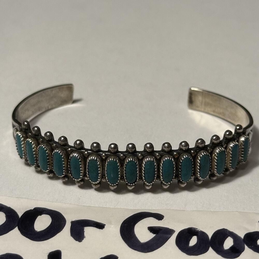 Vintage Zuni Sterling Silver 15 Stone Turquoise Cuff Bracelet 17.53g